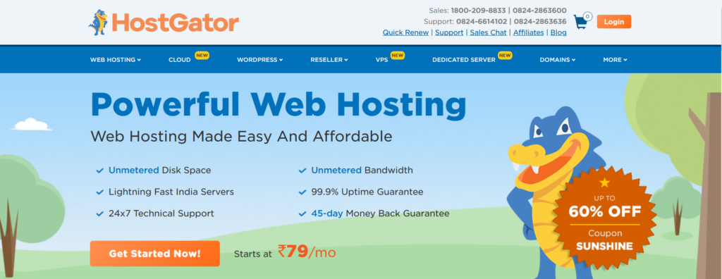 Hostgator - Cheapest Web Hosting India